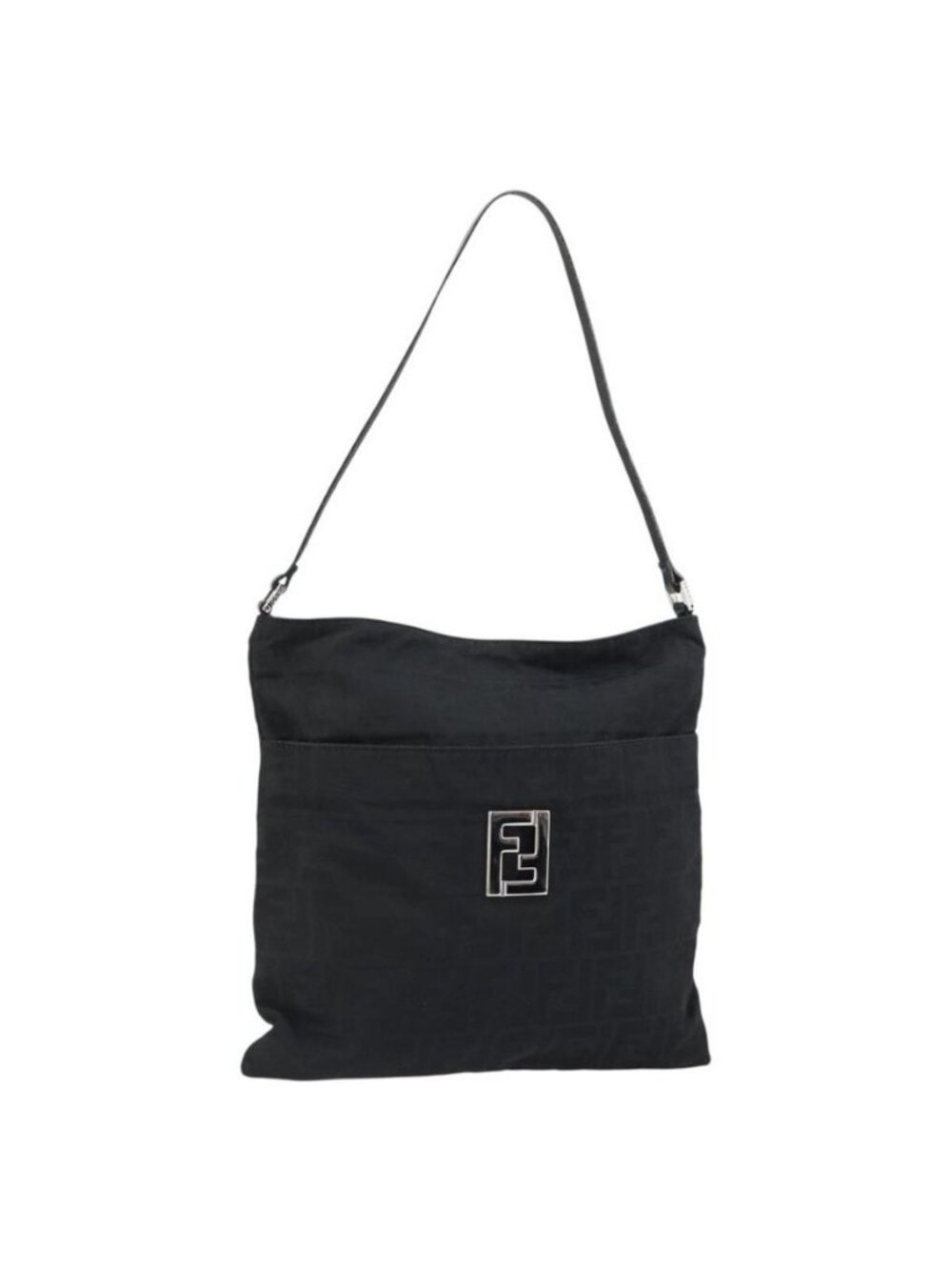 Authentic FENDI Zucca Canvas Shoulder Bag Silver Black
